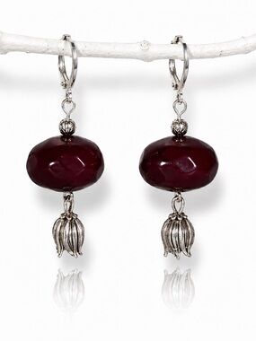 Dark Maroon Boho Earrings OOAK Flower Drop